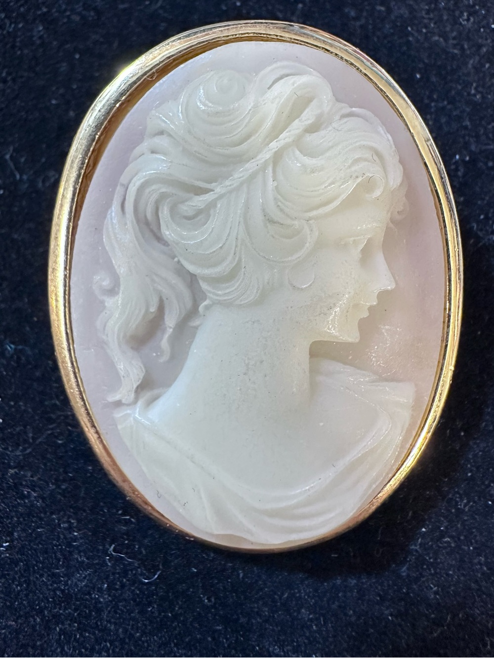 375 - Vintage Cameo Brooch/Pendant - White/Gold Classic Profile